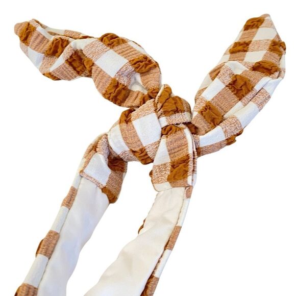 Andie Sparrow Brown Gingham Mandalay Shoulder Tie Bikini Top Sz M NWT - Picture 6 of 12